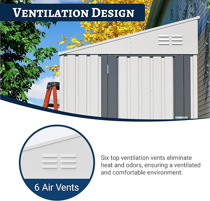 4x7 FT Outdoor Storage Shed Lean to Shed,Metal Shed W/Lockable Door & Air Vent,All Weather Waterproof Garden Tool House W/Reversible Installation,for Backyard,Patio,Lawn,White