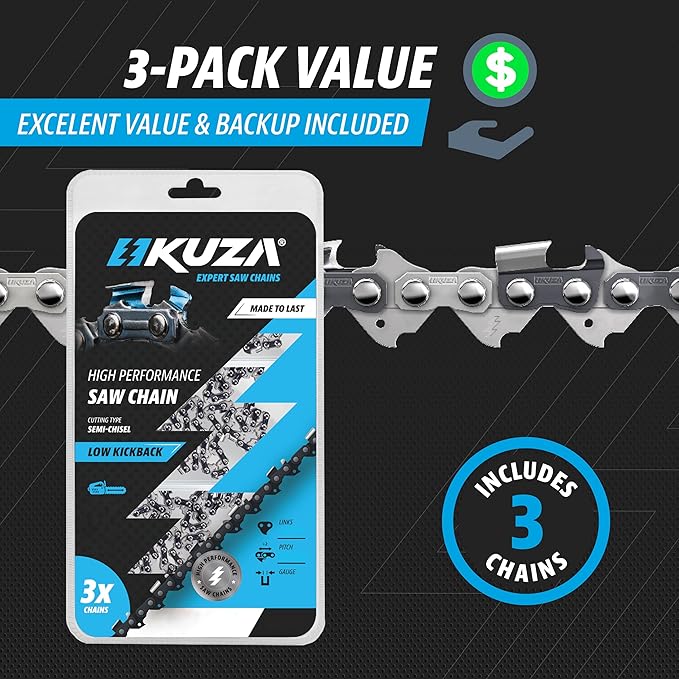 Premium 16 Inch Chainsaw Chain 3/8" LP Pitch .050" Gauge 55 Drive Links- 63PM3 55, Fits STIHL 021, MS210, MS211, PLN3516F, McCulloch and More (3 Chains)