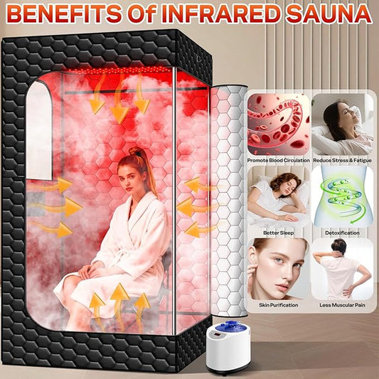 Infrared Sauna Box, 160 LEDs Red Light Sauna Steam Room, Portable Steam Sauna Tent & Dry Sauna with Red Light Therapy, 3L/1200W Steamer, 15 Heating Levels, Chair, Indoor Saunabox for Home Steam Spa