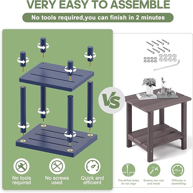 LEJANEOYE Outdoor Side Table, 2-Tier Small Outdoor Table for Patio, Adirondack Side Tables for Outside or Indoor, Bamboo End Table for Pool, Porch, Weather Resistant Easy Maintenance-Dark Blue