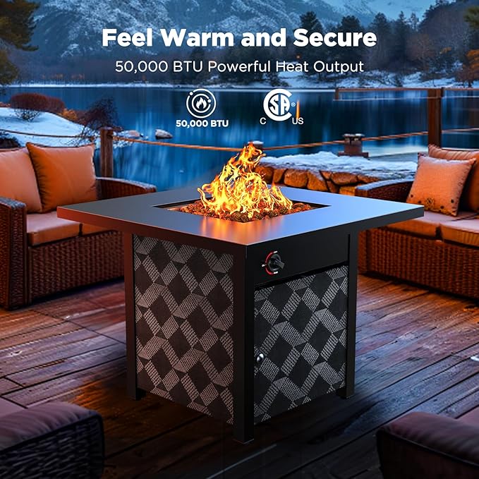 Ciays 32Inch Propane Fire Pit Table, 50,000 BTU Outdoor Gas Fire Pit Table CSA-Certified for Outside Patio with Removable Lid and Lava Rocks, Add Warmth and Ambience to Parties, Backyard, Garden