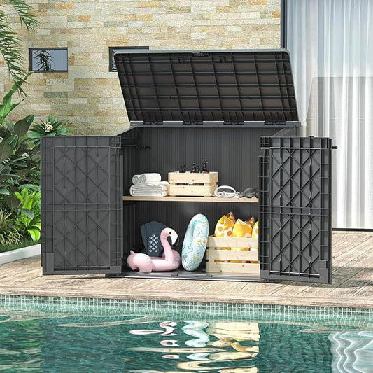 36 Cu Ft Resin Outdoor Storage Shed, Weatherproof Horizontal Outdoor Storage Cabinet with Dual Lock Door for Backyard, Patio, Garage, Garden(Black)