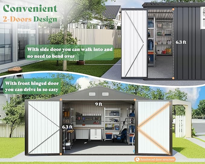 AMERLIFE 13x21x8 FT Heavy Duty Metal Garage Shed, Extra Large Outdoor Storage Shed with Double Hinged Doors, 4 Windows, Carport for Car, Truck, Bike and Garden Equipment, Dark Gray