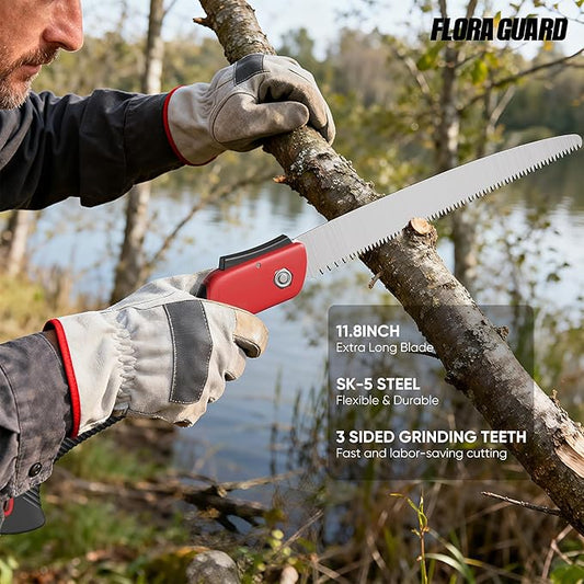 FLORA GUARD Folding Hand Saw 12-Inch, Heavy Duty SK5 Steel Pruning Saw with Hard Teeth for Wood Cutting, Tree Trimming, Camping & Gardening