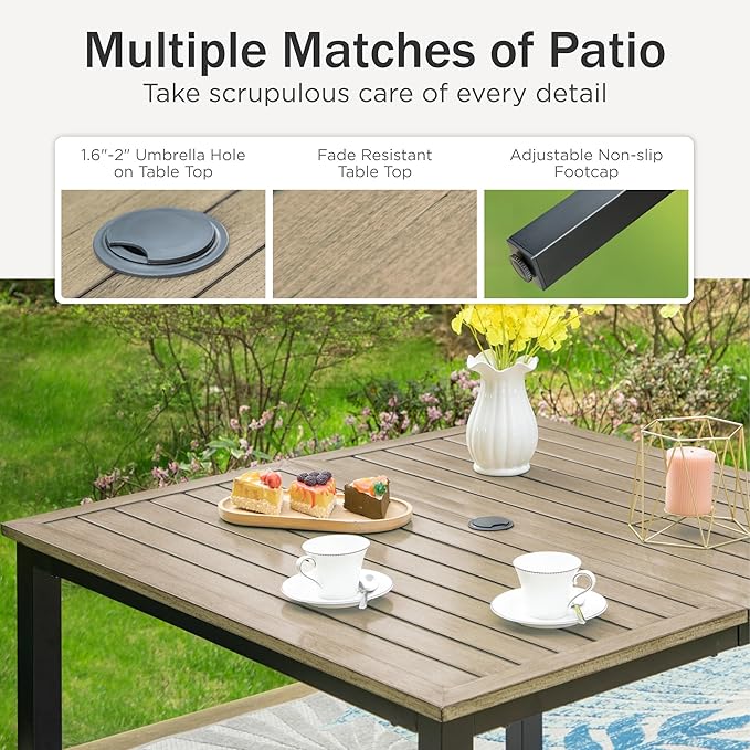 PHI VILLA 5 Pcs Patio Dining Set, Table Chair Set for 4 With Outdoor Chairs and Metal Frame Steel Square Table, Dining Furniture With Cushion and Pillow for Garden Lawn Deck