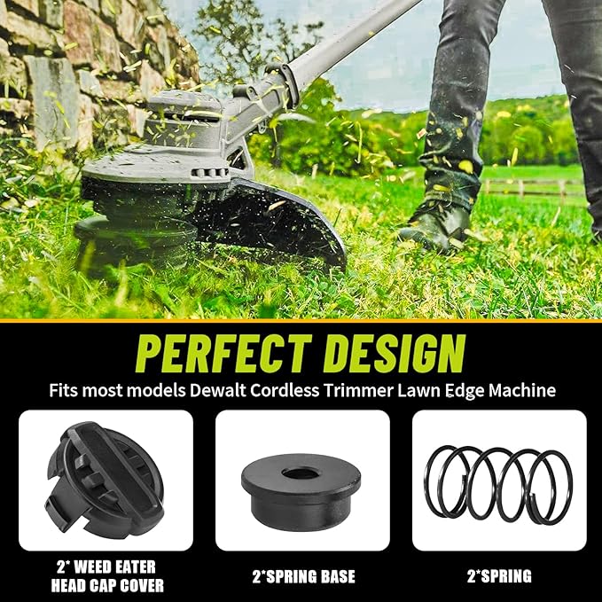 DWO1DT995 Weed Trimmer Head Replacement for Dewalt String Trimmer Head Parts, Dewalt Weed Wacker Head with Weedeater Cap and Spring, Dewalt Weed Trimmer 20V Parts DCST922P1 DCST922B DCST972X1 (2 Pack)