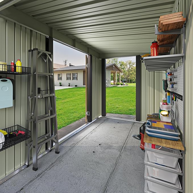Patiowell 8x4 FT, Outdoor Storage Shed, Heavy Duty Tool Storage Sheds with 3 Lockable Doors and Updated Frame Structure for Backyard Patio Lawn, Brown
