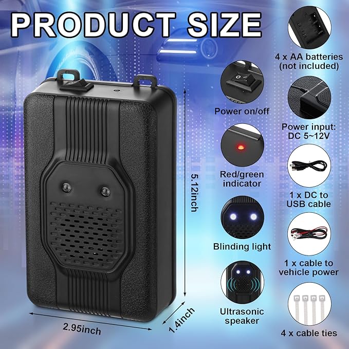 Qualirey 6 Pcs Ultrasonic Rodent Repellent for Car Engines Car Rodent Repeller Under Hood Battery Operated Rat Repellent with Strobe Light Keep Pest Squirrels Mice out of Garage RV Outdoor