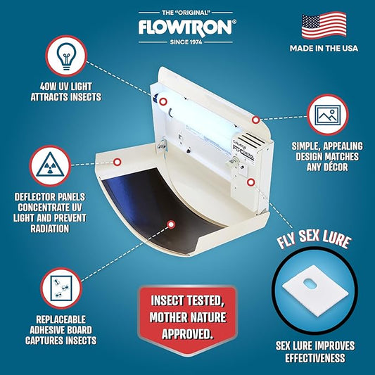 Flowtron Fly Trap Indoor Wall Sconce | Electric Insect Killer for Flies & Gnats with Dual Lure Method 40W UV Light & Pheromone Attractant | Sticky Strips, 600 Sq Ft for House & Kitchen