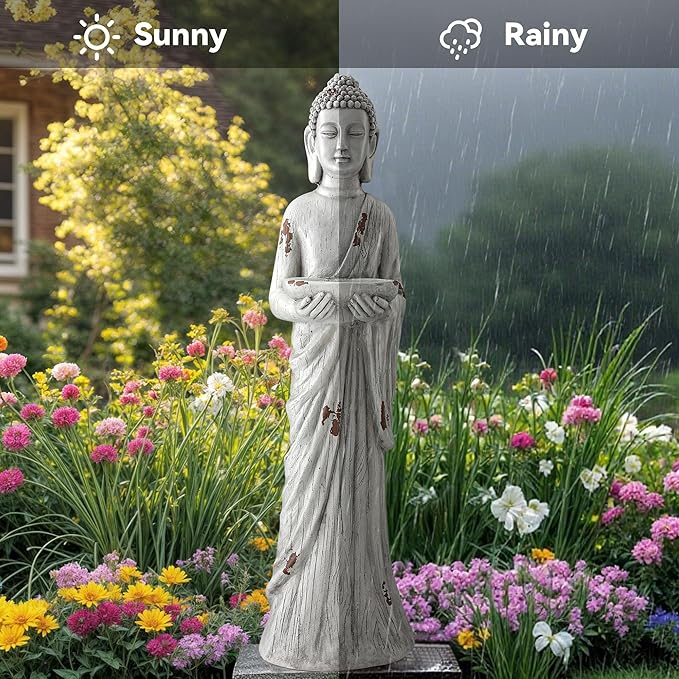 Ultym 42" Extra-Large Buddha Outdoor Statue with Birdfeeder, Tall Zen Medtative Buddha Figures, Durable Weatherproof MGO Sculpture for Garden, Patio, Yard, Porch or Indoor Home Decor