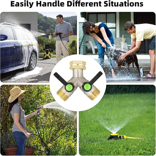 Hose Splitter 2 Way, Brass High Flow Garden Hose Splitter Heavy Duty, Hose Connector, Water Spigot Splitter, Full Flow Faucet Splitters with shutoff, 3/4” GHT Inlet