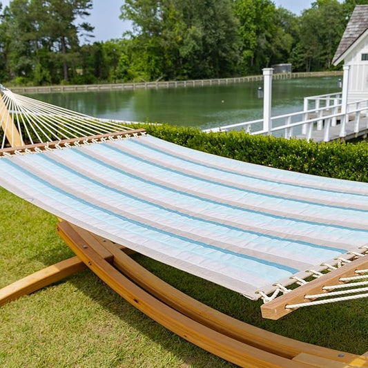 Nags Head Hammocks Gateway Mist Sunbrella Quilted Hammock – 13 ft. x 55 in., 450 lb Capacity, Cumaru Spreader Bar, Galvanized Hardware, Handcrafted in The Carolinas