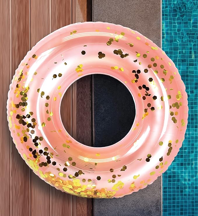 POZA Inflatable Pool Float Tube – Sparkly Confetti Swim Ring, Heavy Duty UV Resistant Inflatable Tube Pool Float for Kids & Adults – Multiple Colors & Sizes – Beach, Lake & Pool Party Float
