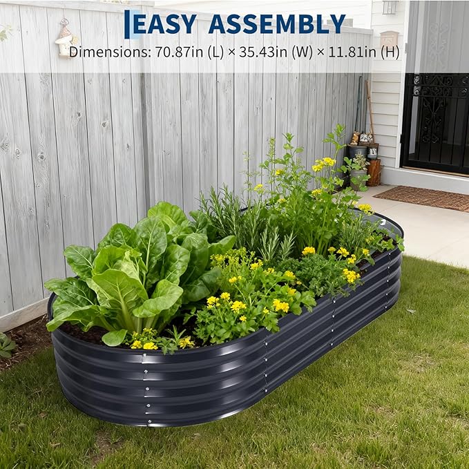 Oval Galvanized Raised Garden Bed Kit with Zippered PVC Cover, Easy Assembly, Thick Metal Outdoor Planter Box for Vegetables, Flowers, Patio Gardening, Grey