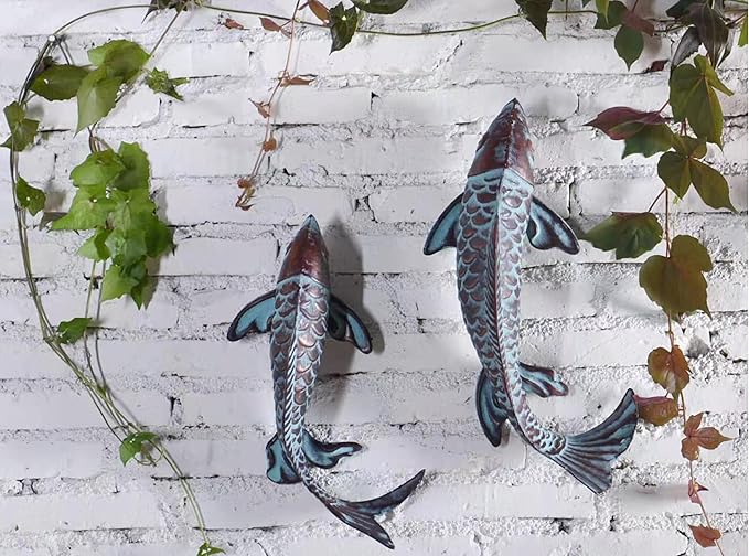 CLYB Garden Statues Koi Fish Decor Antique Copper Koi Garden Decor for Outside,Patio,Backyard,Pond,Home Decoration,Outdoor Metal Fish Sculptures Gardening Gifts for Women Mom Grandma,Set of 2