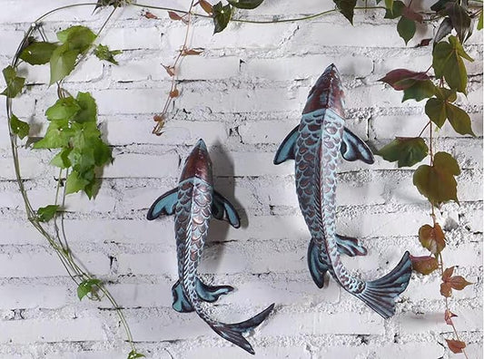CLYB Garden Statues Koi Fish Decor Antique Copper Koi Garden Decor for Outside,Patio,Backyard,Pond,Home Decoration,Outdoor Metal Fish Sculptures Gardening Gifts for Women Mom Grandma,Set of 2
