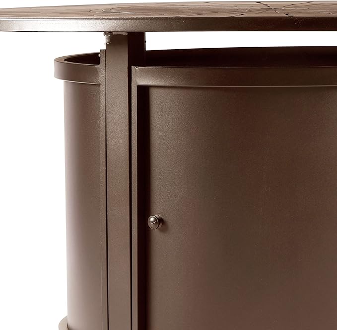Round 44 in. x 44 in. Aluminum Propane Fire Pit Table with Glass Beads, Two Covers, Lid, 57,000 BTUs in Brown Finish