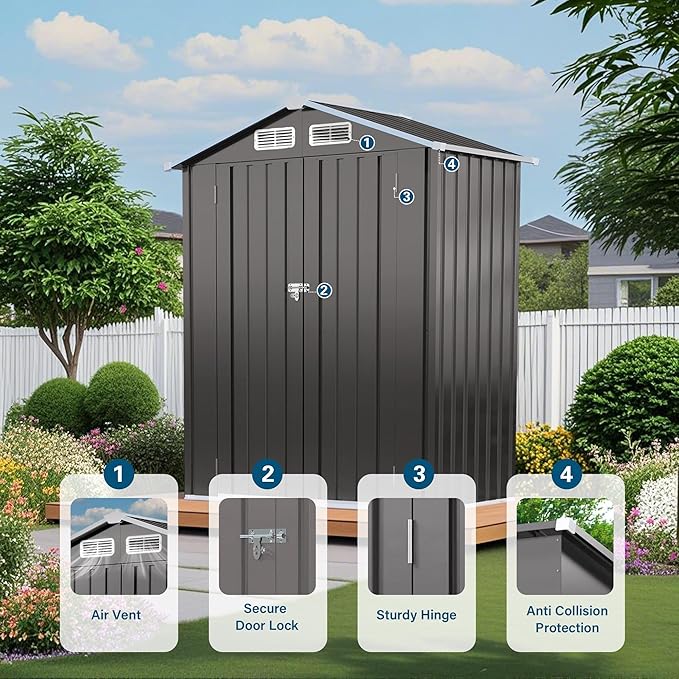 5x3 FT Outdoor Storage Shed, Metal Shed with with Peaked Roof, Lockable Door, All-Weather Lean to Resin Shed for Garden, Backyard, Patio, Lawn (Gray)