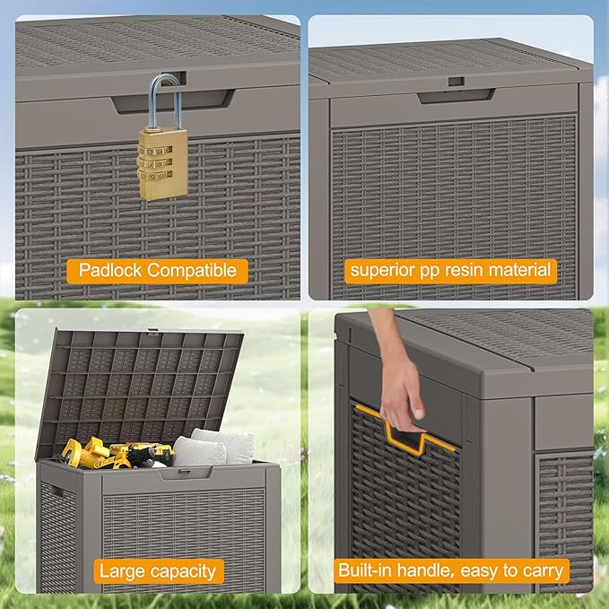 NUNU LAB 31 Gallon Outdoor Storage Box Waterproof, Outside Package Delivery Deck Boxes with Lockable Lid, Backyard Storage Bin For Garden Tools, Patio Cushions, Gray