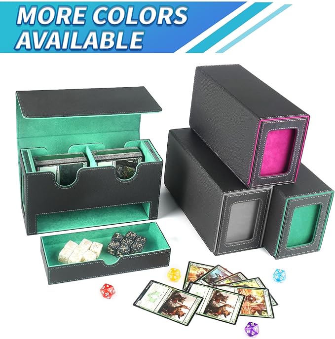 MTG Deck Box with 2 Commander Display,Commder Deck Box Fits 310+ Cards，with Dice Tray,Leather Magnetic,Fits for TCG CCG Magic Cards (Black Green)