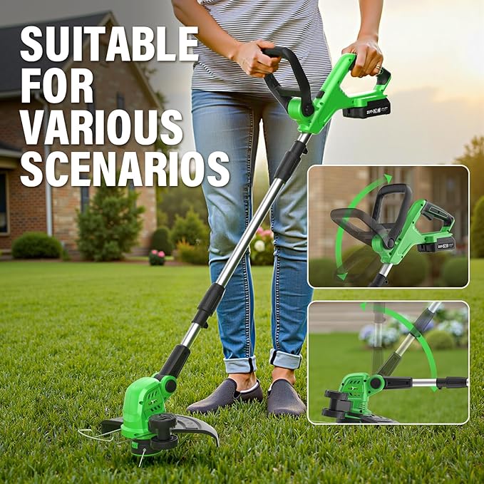 SOYUS Weed Wacker Cordless, 20V 12 Inch Cordless String Trimmer Edger, Weed Wacker Battery Operated with 8 PCS Replacement Spool Trimmer Lines with 2x2.0Ah Battery and Charger