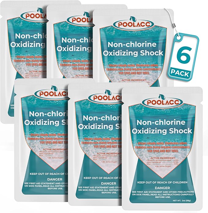 Non-Chlorine Spa Shock Oxidizer for Hot Tub, Chlorine-Free Treatment & Enhanced Oxidizing Shock for Hot Tubs & Spas, Single Dose Packets for Easy Hot Tub Maintenance & Treatment - 6 Packs