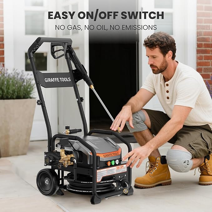 Giraffe Tools Electric UltraFlow Pressure Washer - Mount Versatility (Wall Mounted, Trolley & Freestanding), Electric Power Washer with 1000H All-Copper Pump, Brushless Motor & 60dB Ultra-Quiet