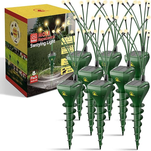 4 Pack Mole Repellent for Lawns Solar Powered Groundhog Spikes, Ultrasonic Mole Stakes for Yard, Waterproof Gopher Repellent to Get Rid of Chipmunk, Vole and Snake for Garden