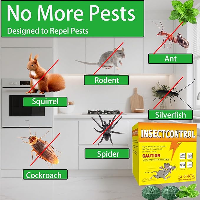 Mouse Rodent Repellent, 24 Pack Peppermint Oil Repellent Pellets, Mice Squirrel Rat & Mole Deterrent for Indoor & Outdoor, Garage,Car Engines,Attic,Storage.Safe for Kids & Pet