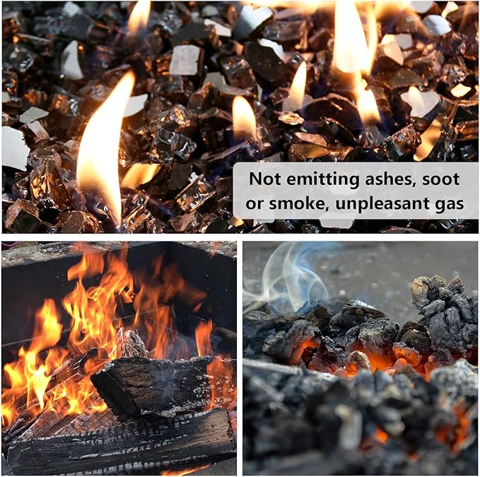 GRISUN Onyx Black Fire Glass for Fire Pit, 1/2 Inch High Luster Reflective Tempered Glass Rocks for Natural or Propane Fireplace, Safe for Outdoors and Indoors Firepit Glass, 10 Pounds