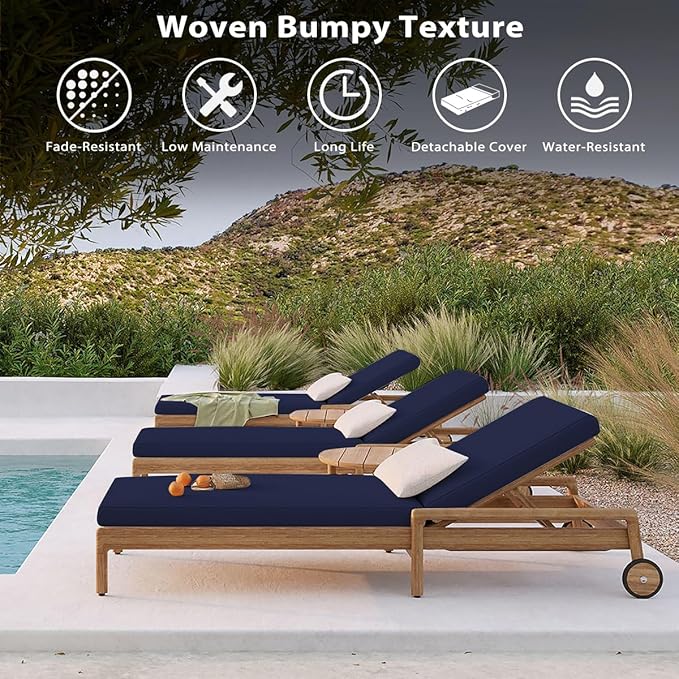 Sundale Outdoor Olefin Chaise Lounge Cushion, Water-Resistant Patio Lounge Chair Cushion, Thick Lounger Pad with 4 Straps Navy Blue, 72 x 21 x 4 Inches