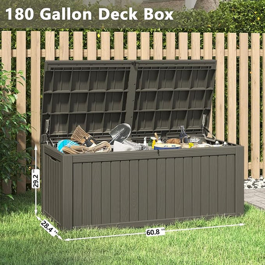Outdoor Storage Box Waterproof, 180 Gallon Deck Box Indoor and Outdoor Use, Backyard Storage Box with Lockable Lid for Package Delivery Box, Patio Furniture, Pool Accessories, Garden Tools