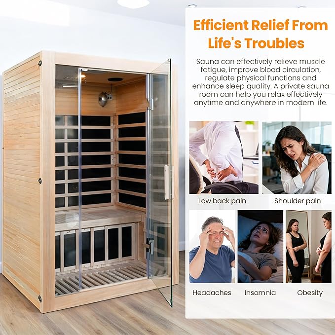 2-Person Home Infrared Sauna with Red Light Therapy & Bluetooth Speakers Dry Heat Sauna for Home & Gym 1760W 120V Low EMF with Control Panel, Indoor Personal Luxury Spa for House and Gym