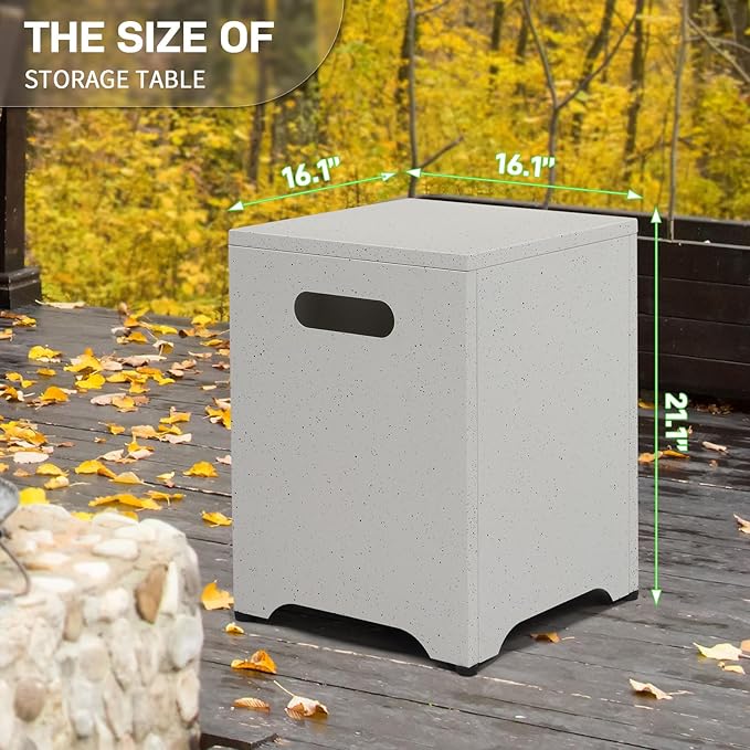 Outvita Outdoor Propane Tank Cover Table, 16in Propane Tank Storage Box with Carry Handle, Powder-Coated Steel, Multi - Use as Side Table for Patio, Garden & Living Room,16*16*21inch, marble color