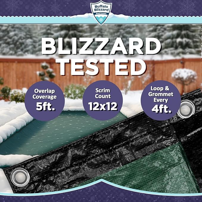 Buffalo Blizzard Deluxe 20 ft x 44 ft Rectangular Winter Pool Cover | Green/Black | Closing Inground Swimming Pools | Easy to Install | Heavy Duty, Cold & UV Resistant | Shields from Seasonal Debris