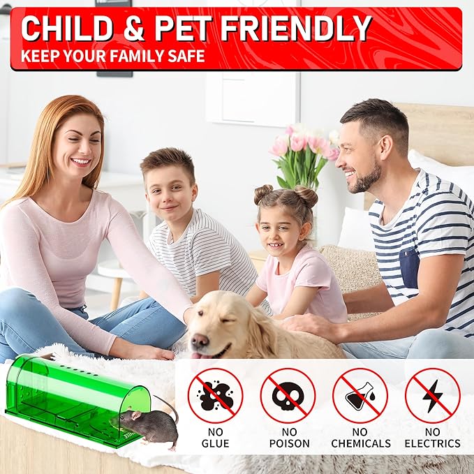 LULUCATCH Humane Mouse Traps 2 Pack, Live Mouse Traps, Reusable with Cleaning Brush, No Kill Catch and Release Indoor Outdoor Rat Cage, Pet Safe Pest Control for Mole, Chipmunk & Squirrel