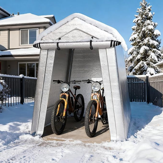 6 x 6 FT Carport, Portable Shed w/220G Heavy Duty Waterproof PE Tarp, Roll-up Zipper Door & Vent, Weather-Resistant Storage Shed for Motorcycle, Bike and Tools, Gray
