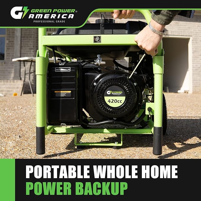 Green-Power America Dual Fuel Portable Generator 10000 Watt,Gas or Propane Powered,Electrical/Recoil Start, Equipped with CO-Seizer CO Protection System