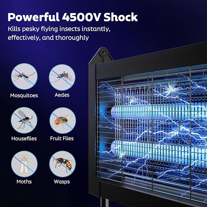 Solar Bug Zapper Outdoor, Mosquito Zapper Waterproof Electric Fly Zapper Rechargeable Mosquito Killer Lamp with 10W Solar Panel, 4500V Cordless Fly Trap for Backyard, Patio, Garden, RV, Camping