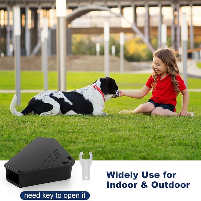 12 Pack Mouse Bait Station with Keys - Outdoor Refillable Mouse Bait Station Reusable Mice Small Rats Poisoning Station Box for Indoor Outdoor Kitchen Garage, Safe for Kids and Pets