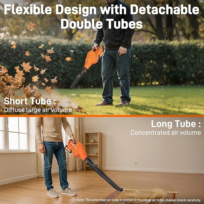 Leaf Blower Cordless, 2 * 21V 3.0Ah Battery and Charger, 5 Speed Levels, Lightweight 180 CFM 130 MPH Electric Powered Blower w/Extension Tube for Patio Lawn Care, Leaf Dust Blowing