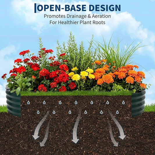 Oval Galvanized Raised Garden Bed Kit with Zippered PVC Cover, Easy Assembly, Thick Metal Outdoor Planter Box for Vegetables, Flowers, Patio Gardening, Dark Green