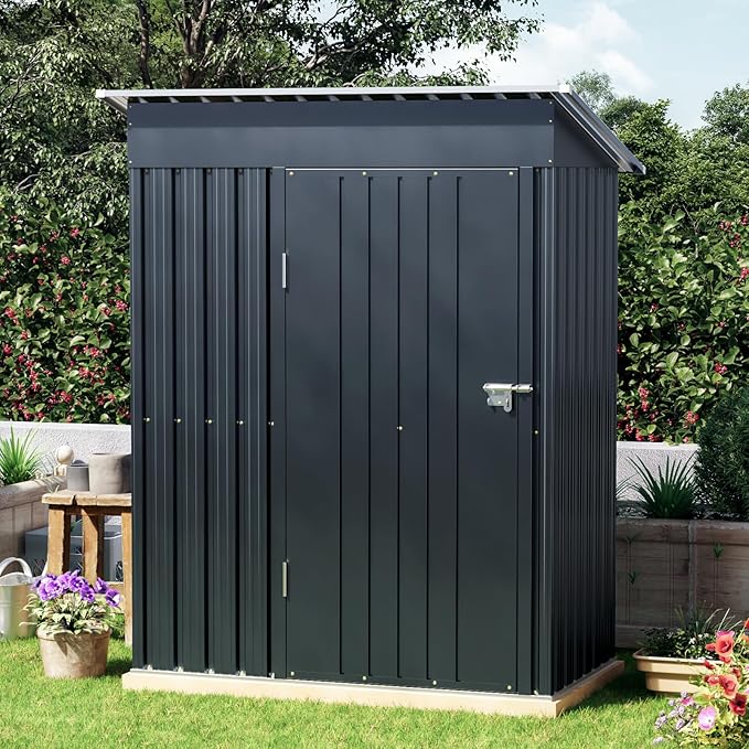3x5 FT Outdoor Metal Storage Shed with Floor Frame, Single Door, 1 Clear Window, Tool Shed for Garden, Patio, Backyard