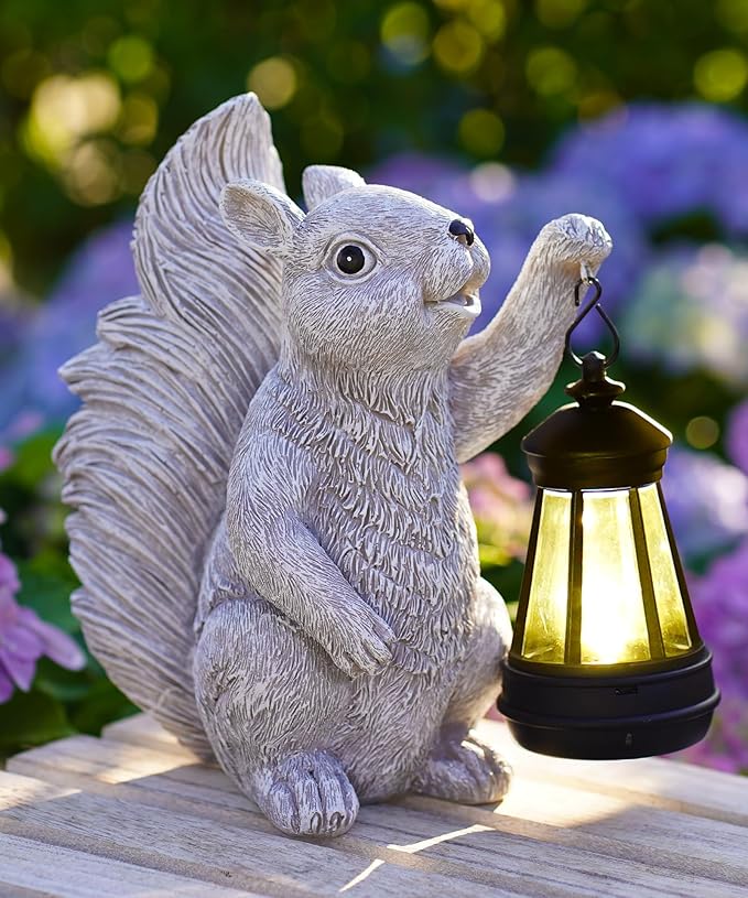 Nacome Solar Squirrel Statues for Garden Decor: Outdoor Sculptures for Clearance Outside Lawn Ornaments Porch Patio Balcony Yard - Christmas Birthday Gifts for Mom Grandma