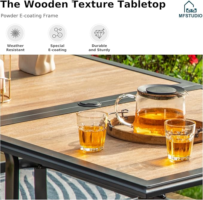 MFSTUDIO Outdoor Dining Set for 6, Patio Dining Set with Umbrella Hole, 7 Piece Outdoor Patio Furniture Set for Deck/Yard/Garden/Poolside