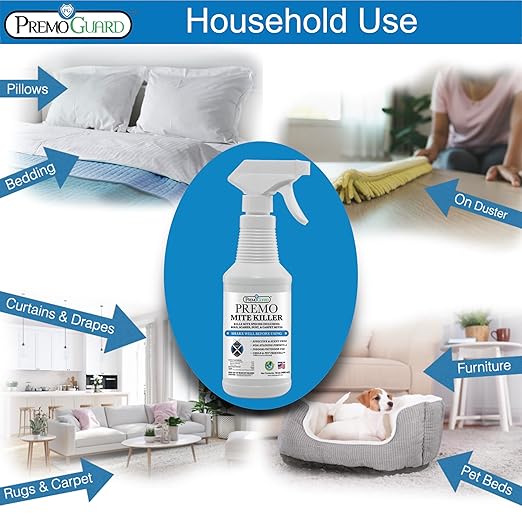 Premo Guard Natural Mite Spray – 16 oz Bottle – Plant Based Treatment for Dust, Spider, Carpet, Bird, Rat Mites – Safe for Families, Pet, Home, Bedding & Furniture When Used As Directed