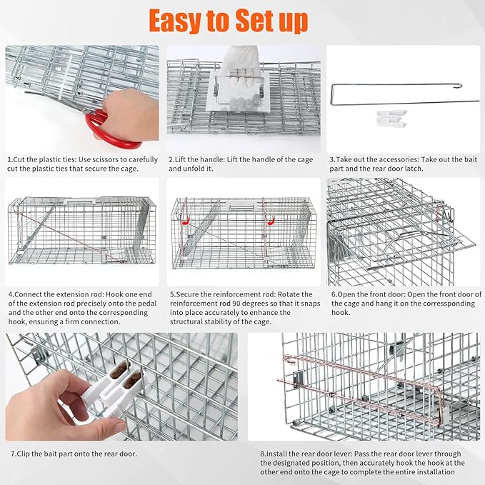 Uablun 31" Live Animal Trap, Heavy Duty Folding Squirrel Traps Outdoor, Humane Catch & Release Cat Trap for Stray Cats, Raccoons, Squirrel, Skunk, Mole, Groundhog, Armadillo, Rabbit