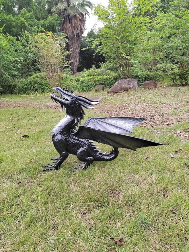 Joyful Home Decorative Black Echo Dragon Garden Sculpture, Design Horned Dragon Winged Gargoyle Dragon– Patio Porch Courtyard Decor-Rockery Topper Statue-Gothic Flying Grotesque Dragon