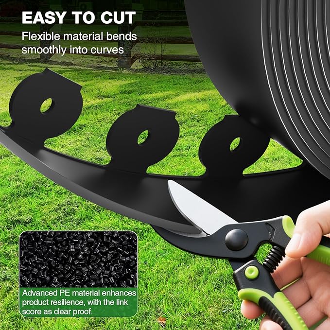 3in Tall 80ft Landscape Edging Kit with 120pcs Metal Spikes, Reinforced Rib Design,No-Dig Flexible Plastic Edge Border for Landscape, Lawn,Garden,Flower Beds,Yard,Paver,Playground, Fence,Pathway,Black