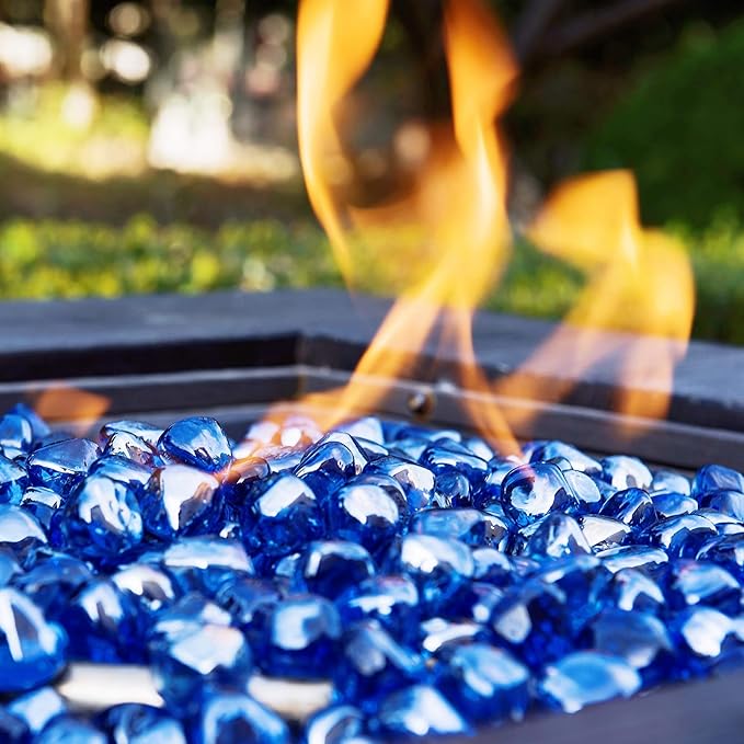 Fire Glass Diamond 1 Inch Fire Pit Glass Rocks for Propane or Gas Fire Pit 10 Pounds, Sapphire Luster(Gift Package)